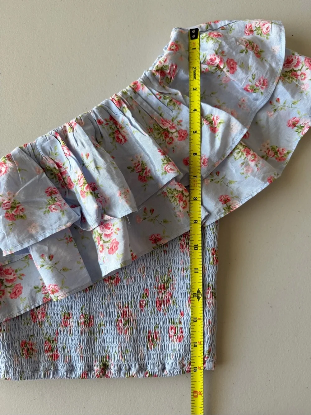 Abercrombie & Fitch Floral One Shoulder Ruffle Smocked Crop Top Blue XXS
